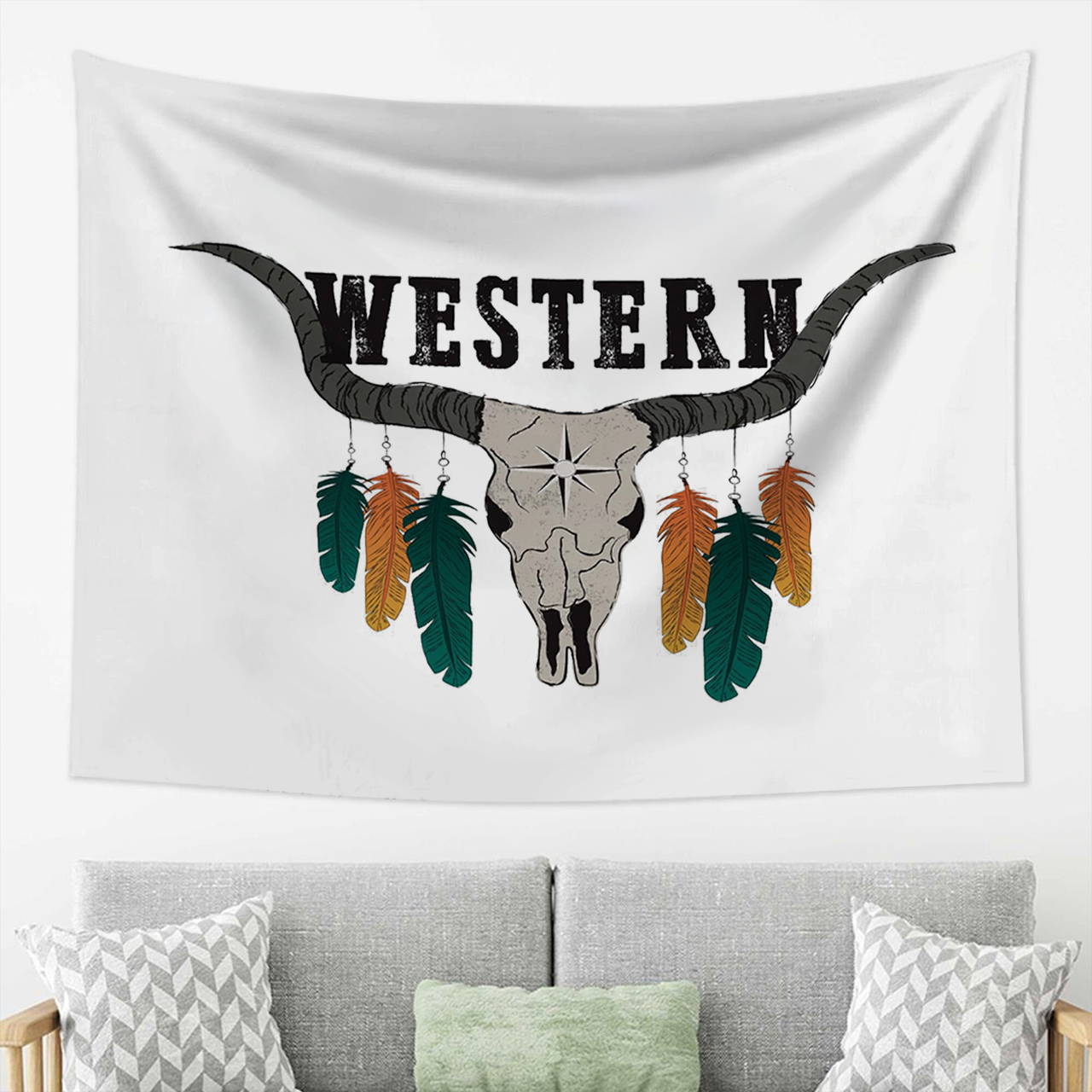 Western Indian Bull Head Tapestry