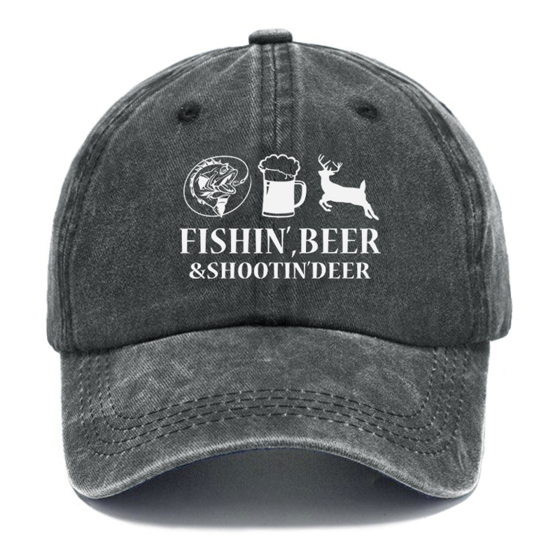 Fishin', Beer & Shootin' Deer Funny Wash Hat