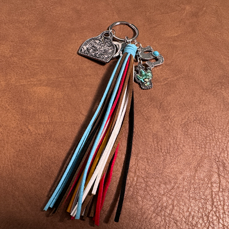 Personalized Western Cowboy Bohemian Cow Tag Keychain