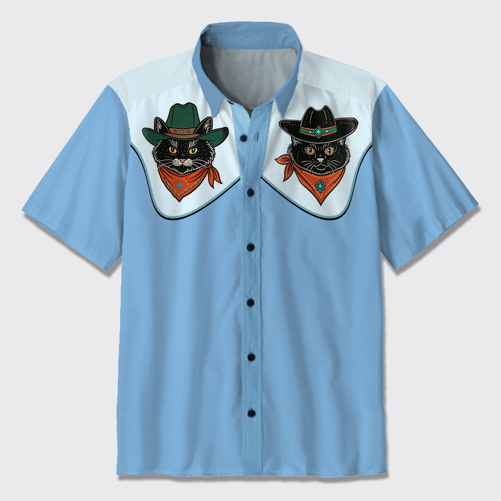Western Cowboy Cat Button Up Shirts