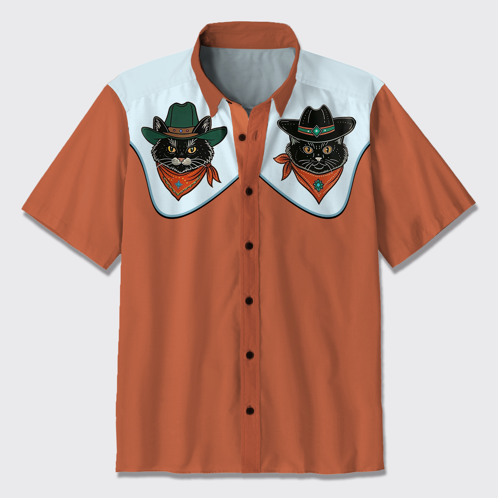 Western Cowboy Cat Button Up Shirts
