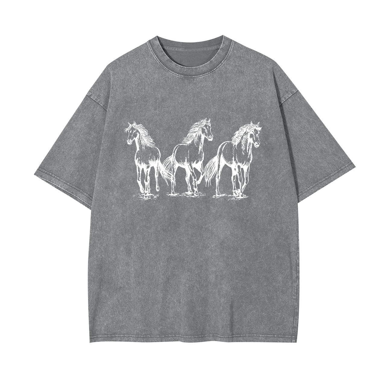 Three Horses Western Cowboy Garment-dye Tees