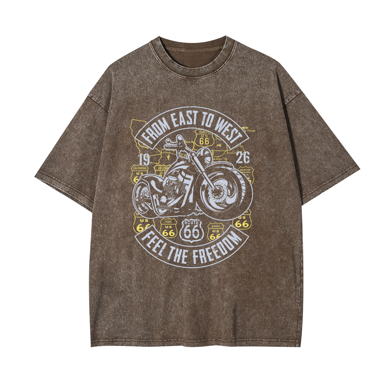 Route 66 From East To West Biker Garment-dye Tees