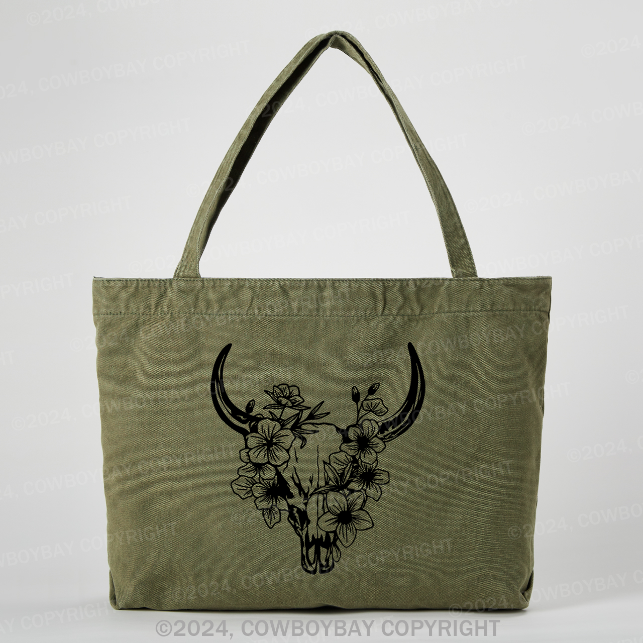 Floral Cow Skull Country Tote Bag