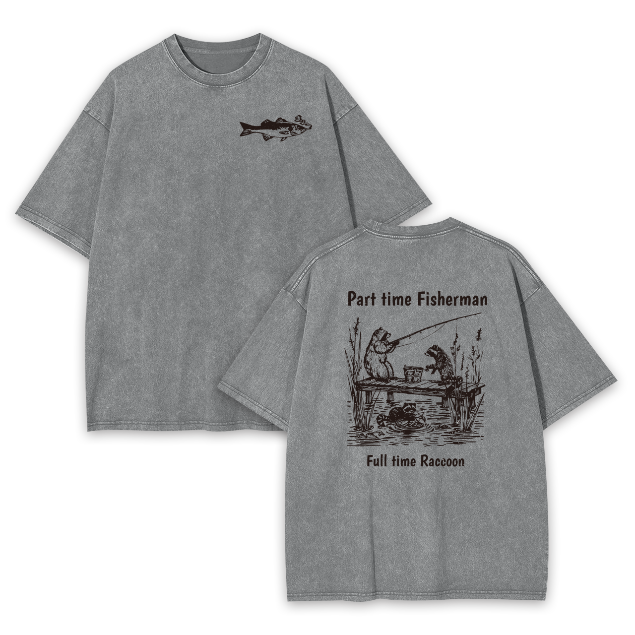 Fisherman Raccoon Garment-dye Tees