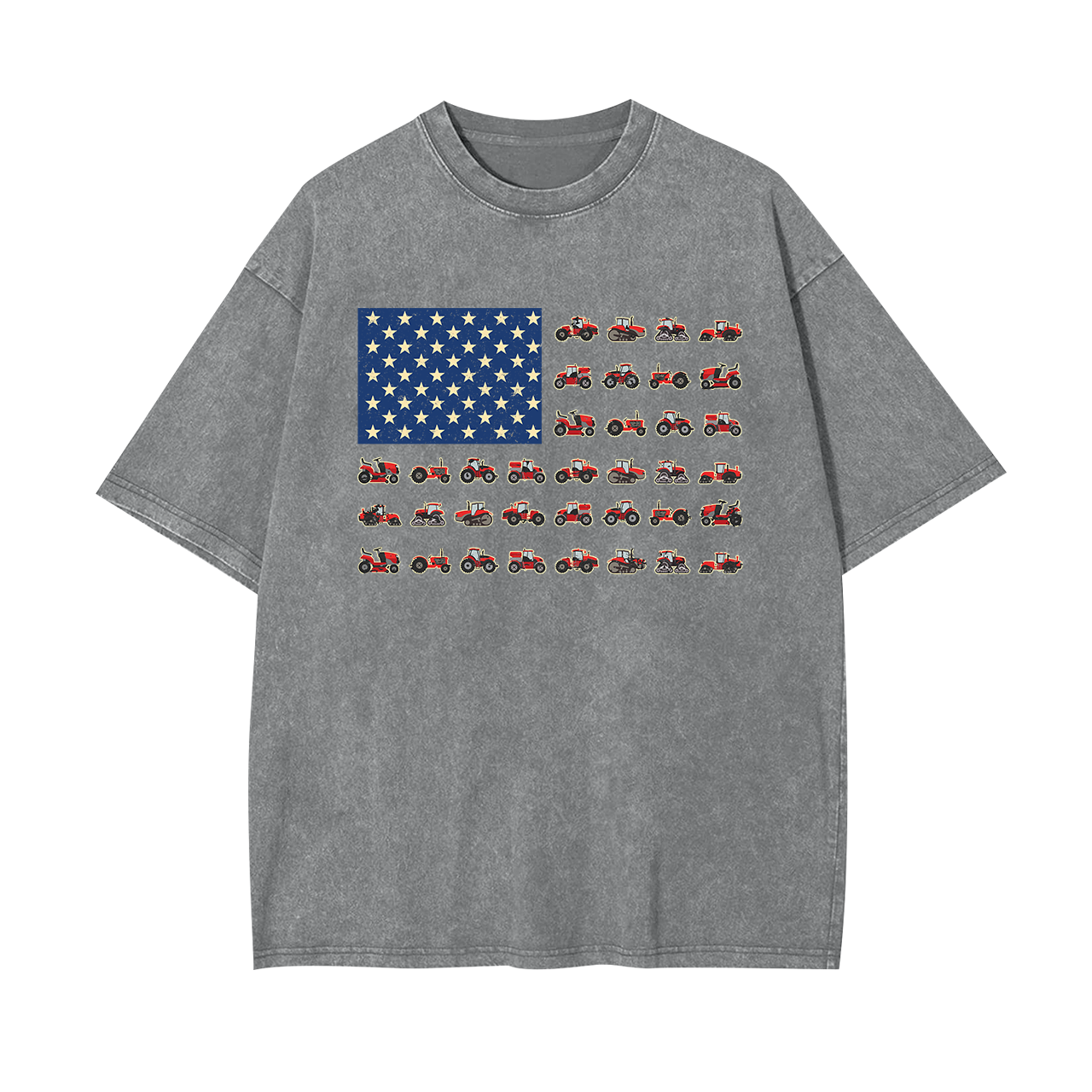 Farming Vehicles Cars Vintage Patriotic American Flag Garment-dye Tees
