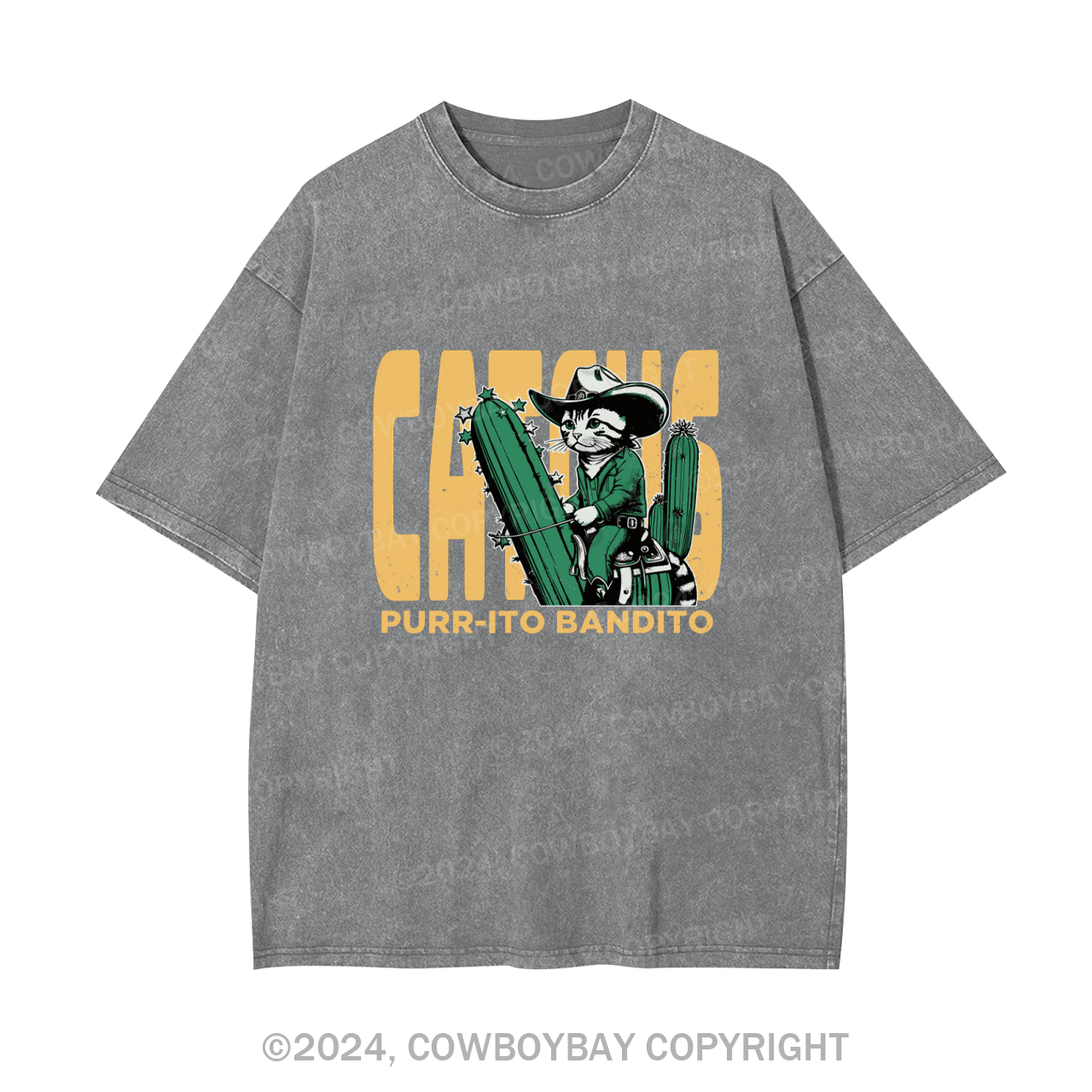 Cowboy Cat With Funny Cactus Garment-dye Tees