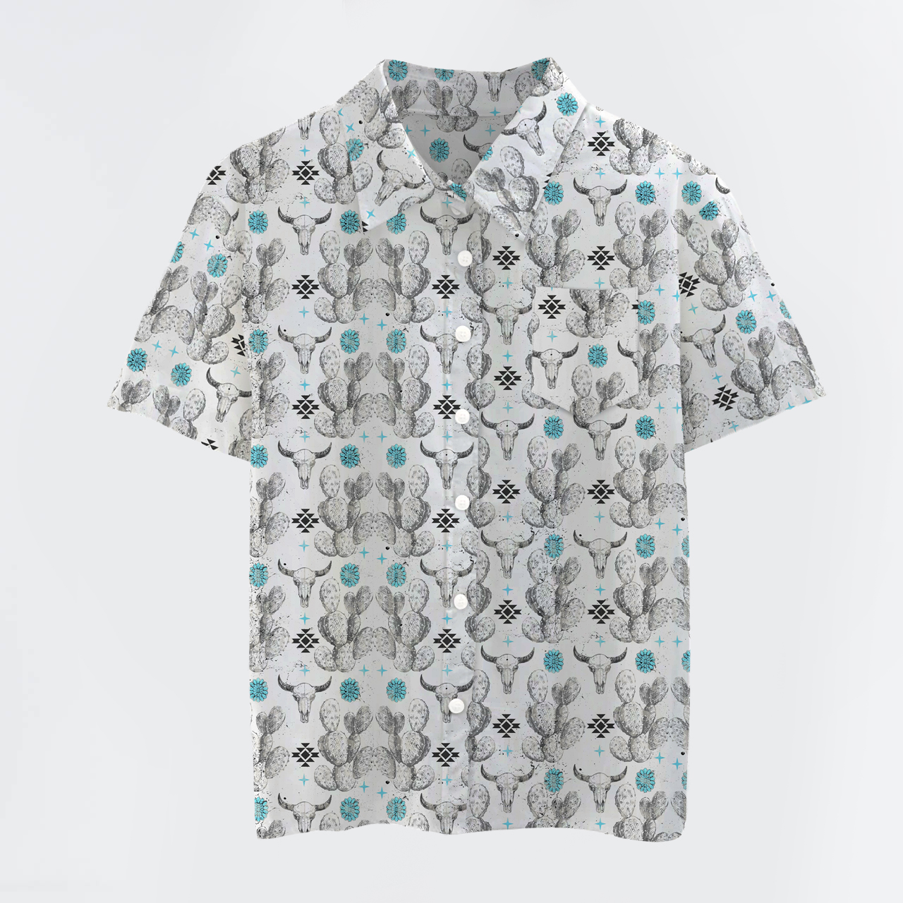 Aztec Cow Skull Button Up Shirts