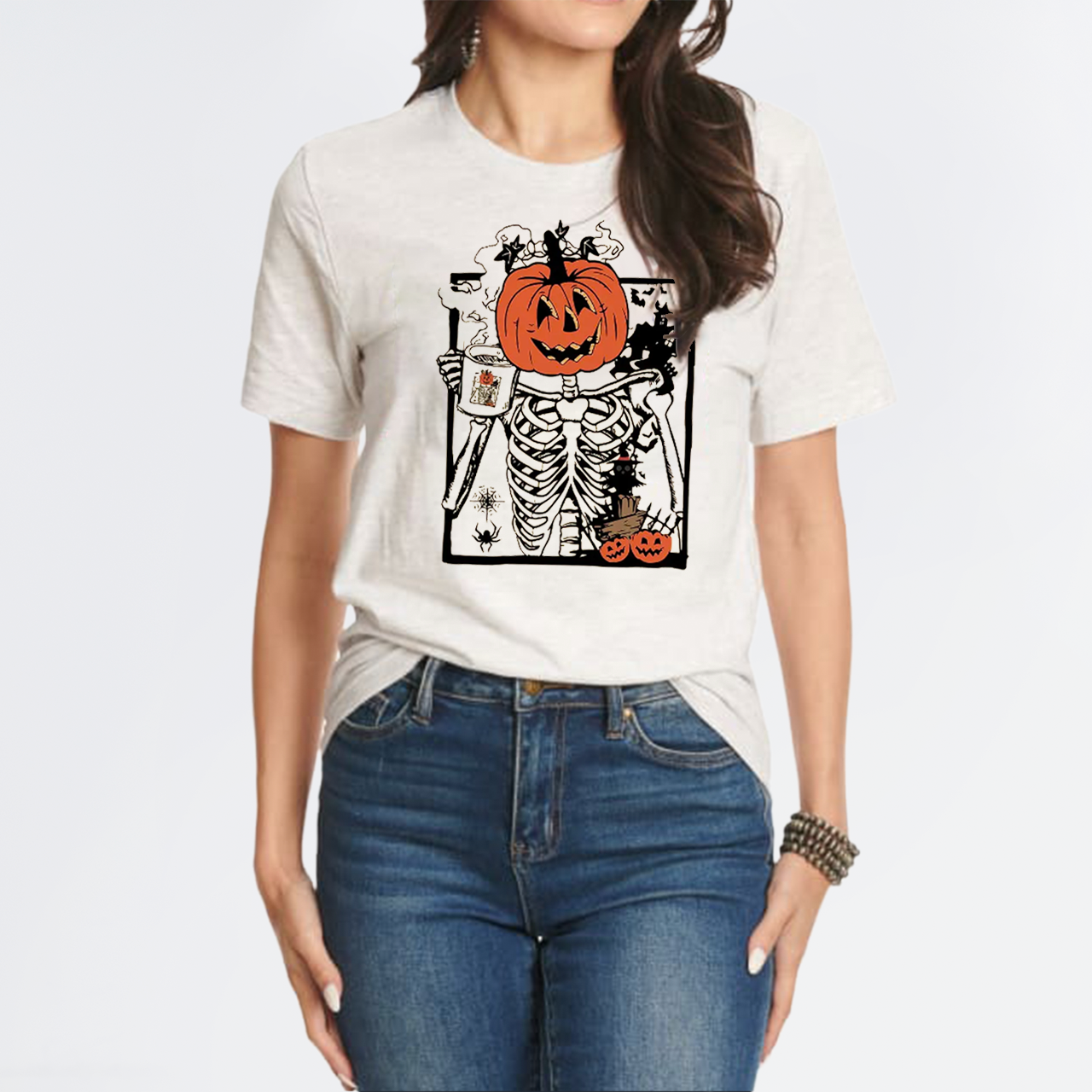 Skeleton Pumpkin Coffee Halloween T-Shirts