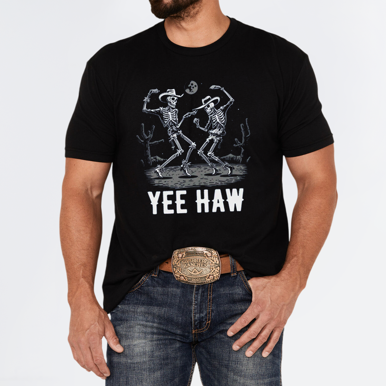 Dancing Cowboy Skeleton Yeehaw Trendy Western Graphic Tee