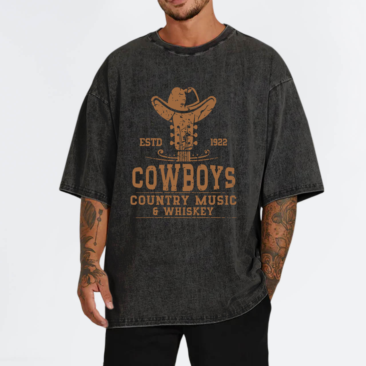 Country Music Whiskey Western Cowboy Garment-dye Tees