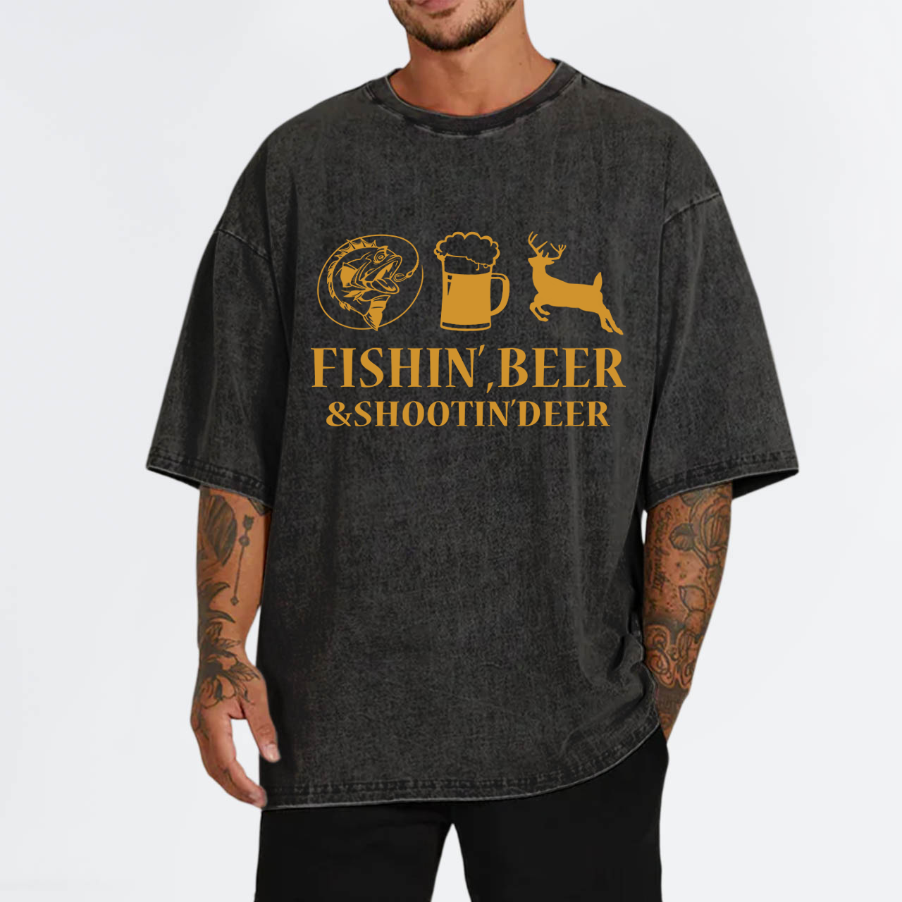 Fishin', Beer&Shootin' Deer Funny Garment-dye Tees