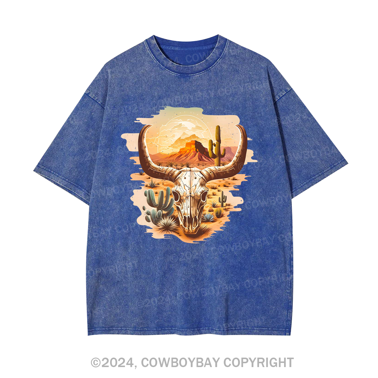 Cow Skull Western Desert Cowboy Garment-dye Tees