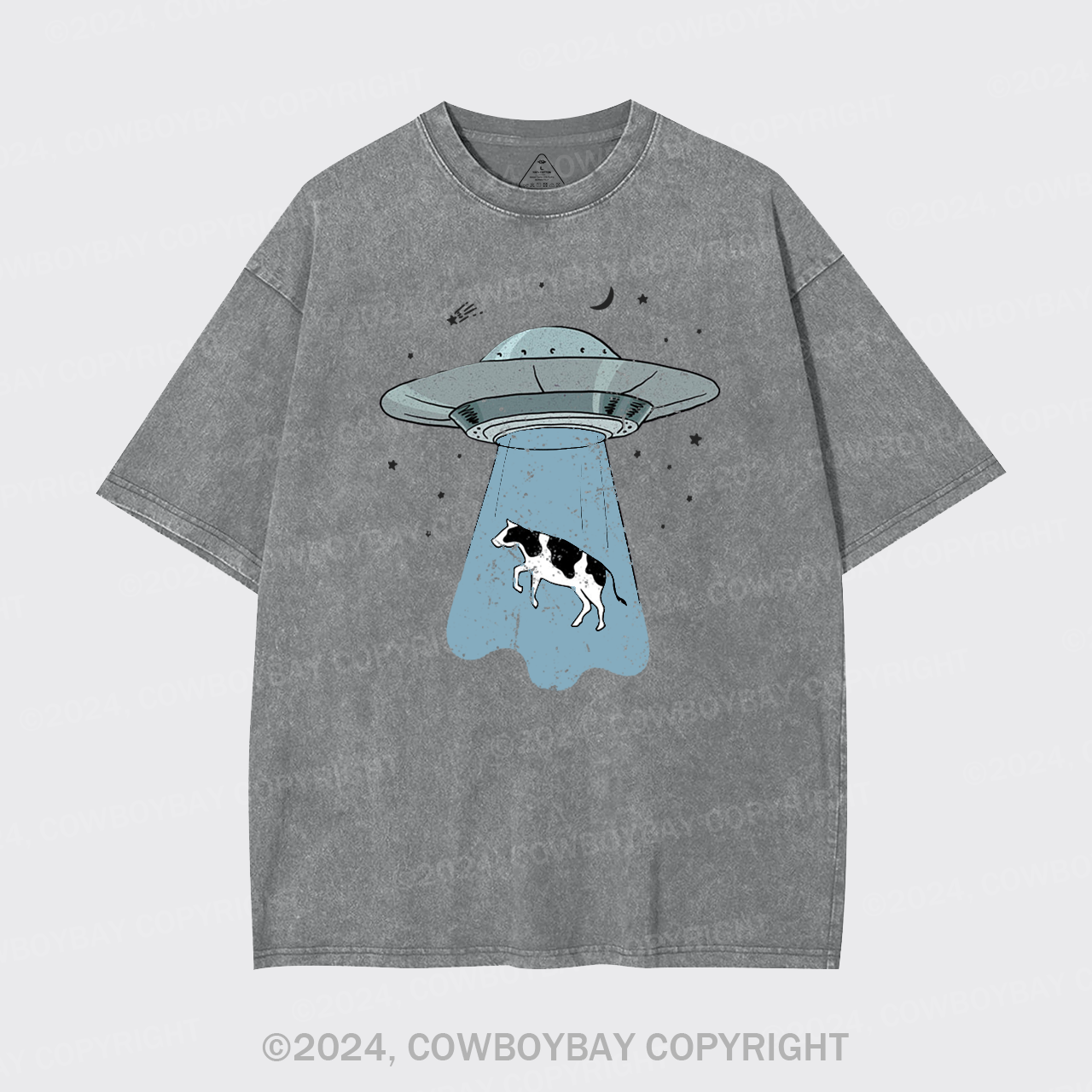Funny UFO Alien Cow Garment-dye Tees