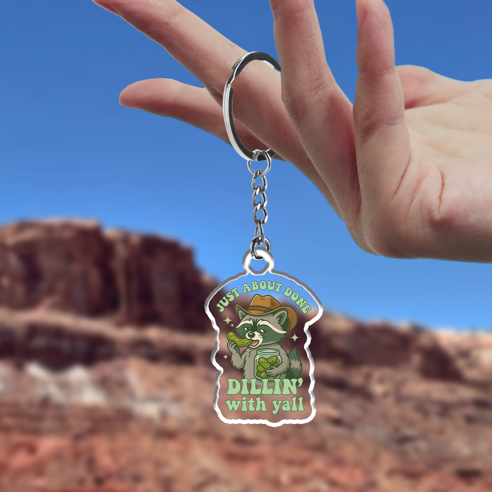 Trendy Western Raccoon Pickle_Cowboybay Keychain