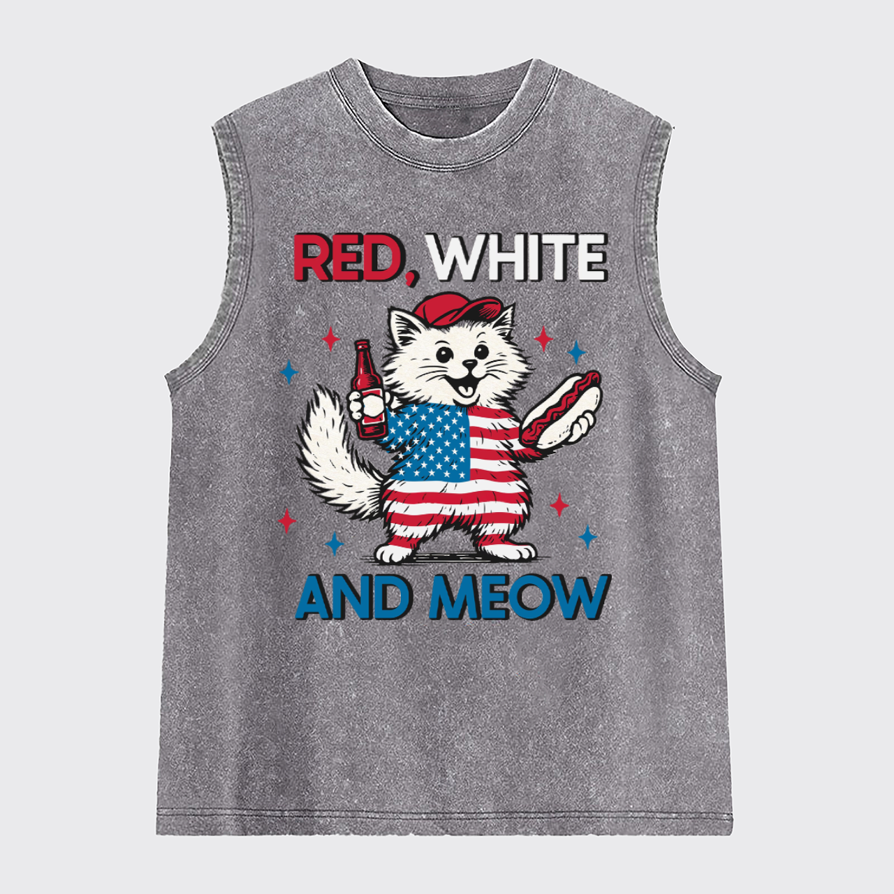 Funny Independence Day-Patriotic Cat Washed Tanks