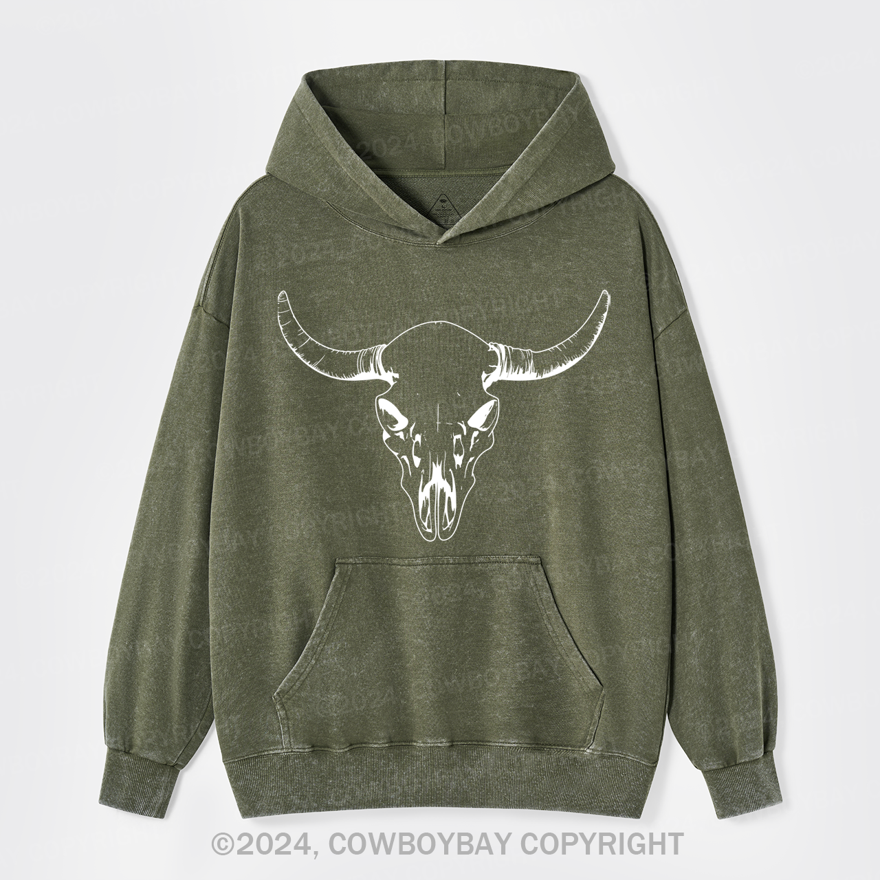 Bull Horn Skull Premium Garment-Dye Hoodies