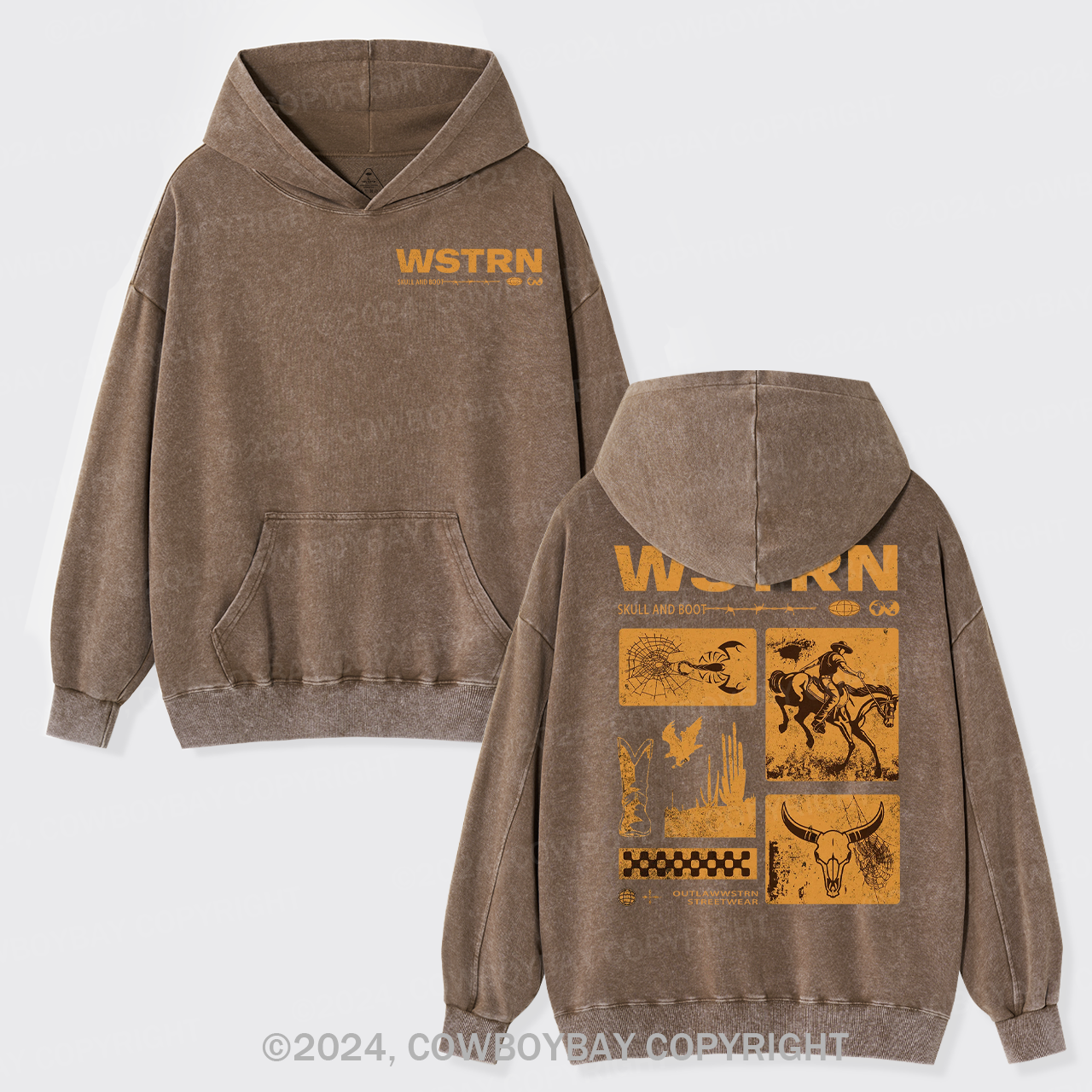 Wstrn Skull And Boot Garment-Dye Hoodies