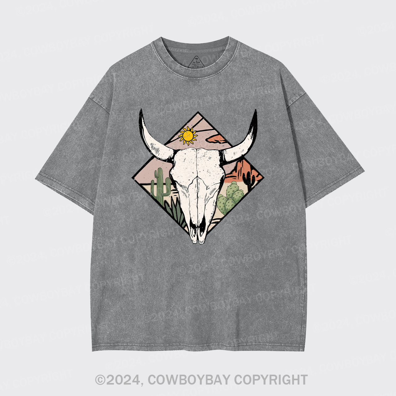 Boho Cow Skull Garment-dye Tees For Cowboy