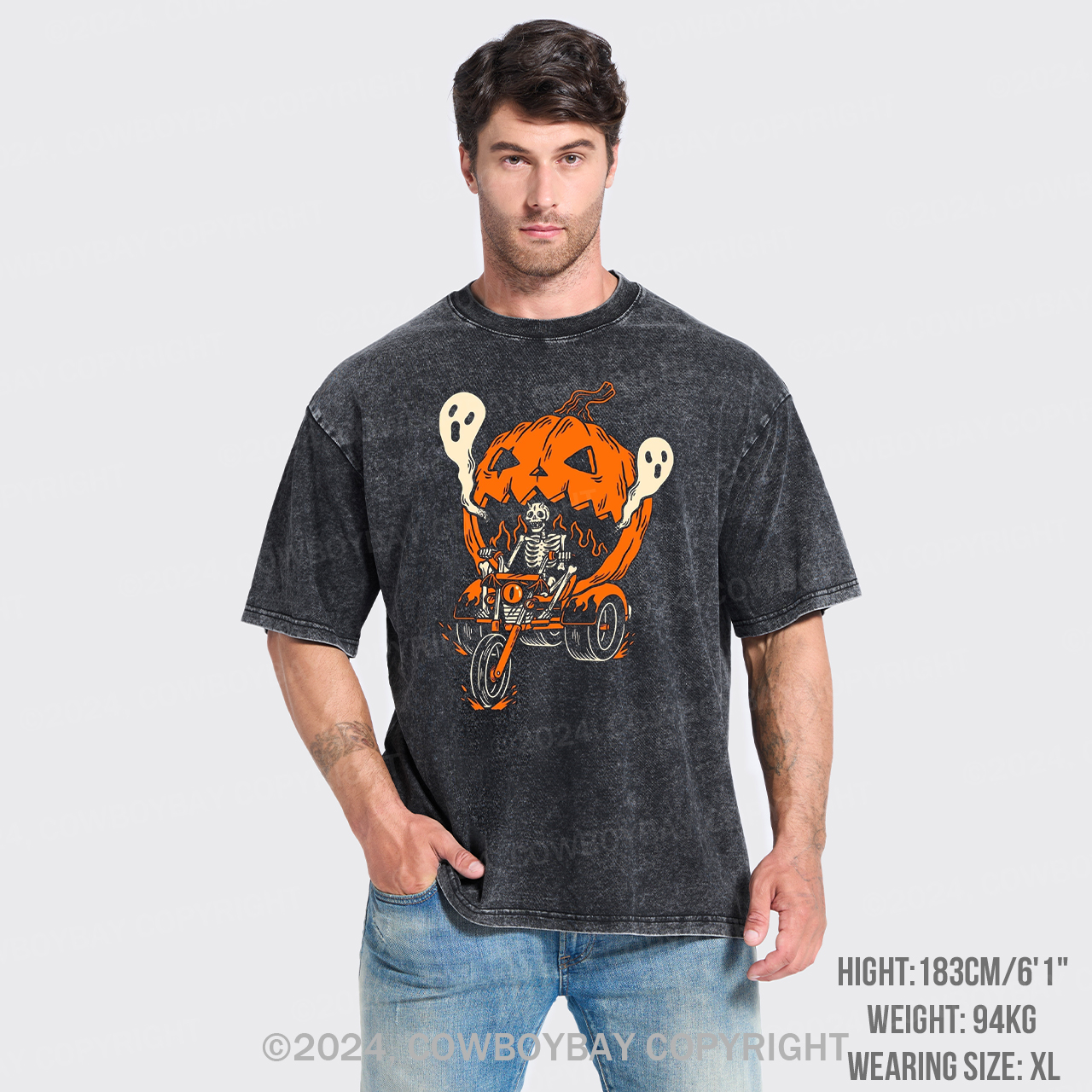 The Skeleton Rides The Pumpkin Cart Garment-dye Tees