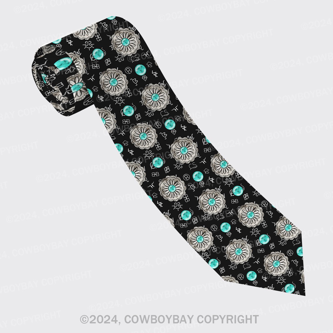 Turquoise Cattle Brand Silk Necktie