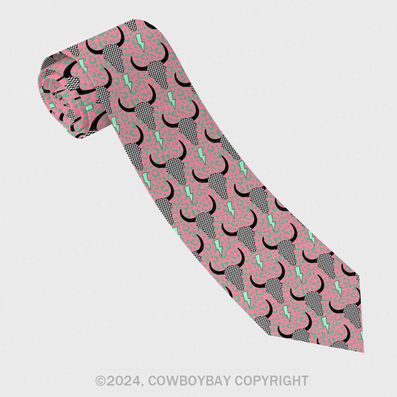 Lightning Bull Skull Silk Necktie