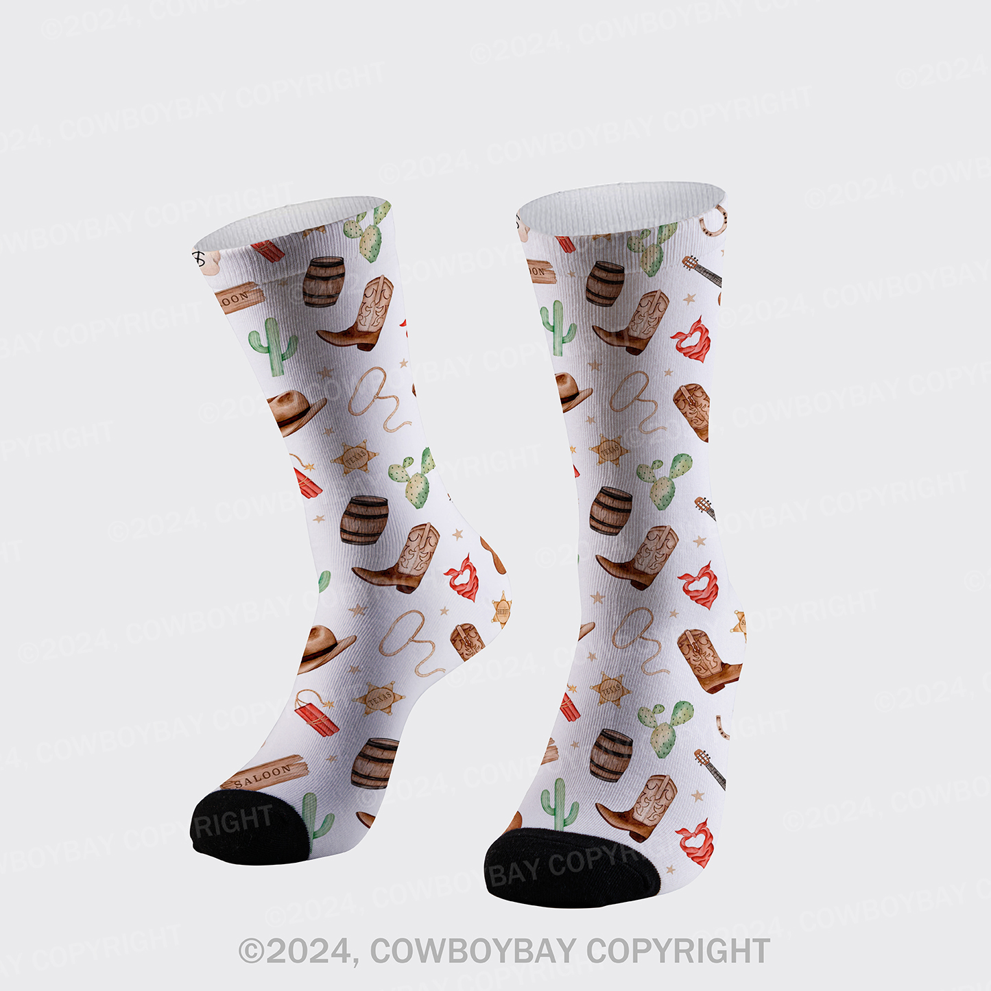 Western Cowboy Boot Printed Cotton Socks