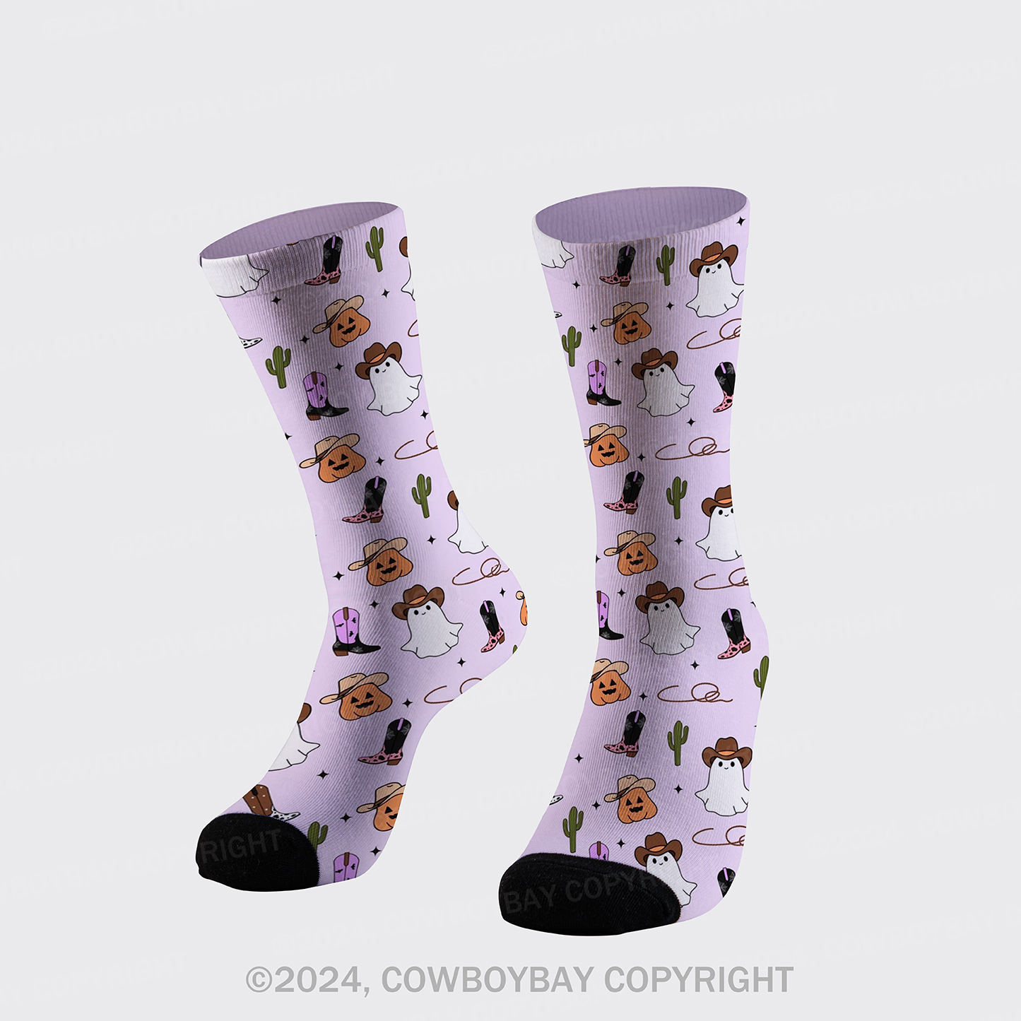 Spooky Cowboy Ghost Printed Cotton Socks