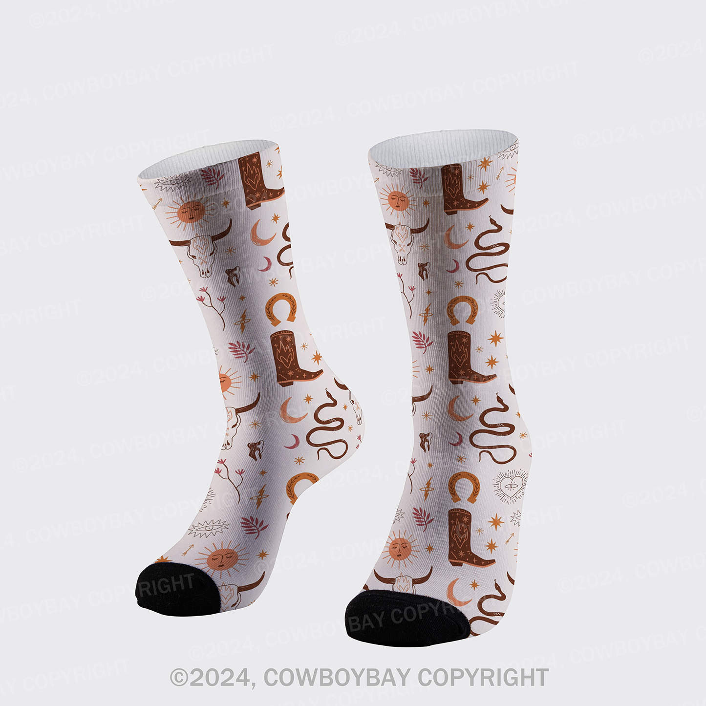 Western Boho Cowgirl Printed Cotton Socks