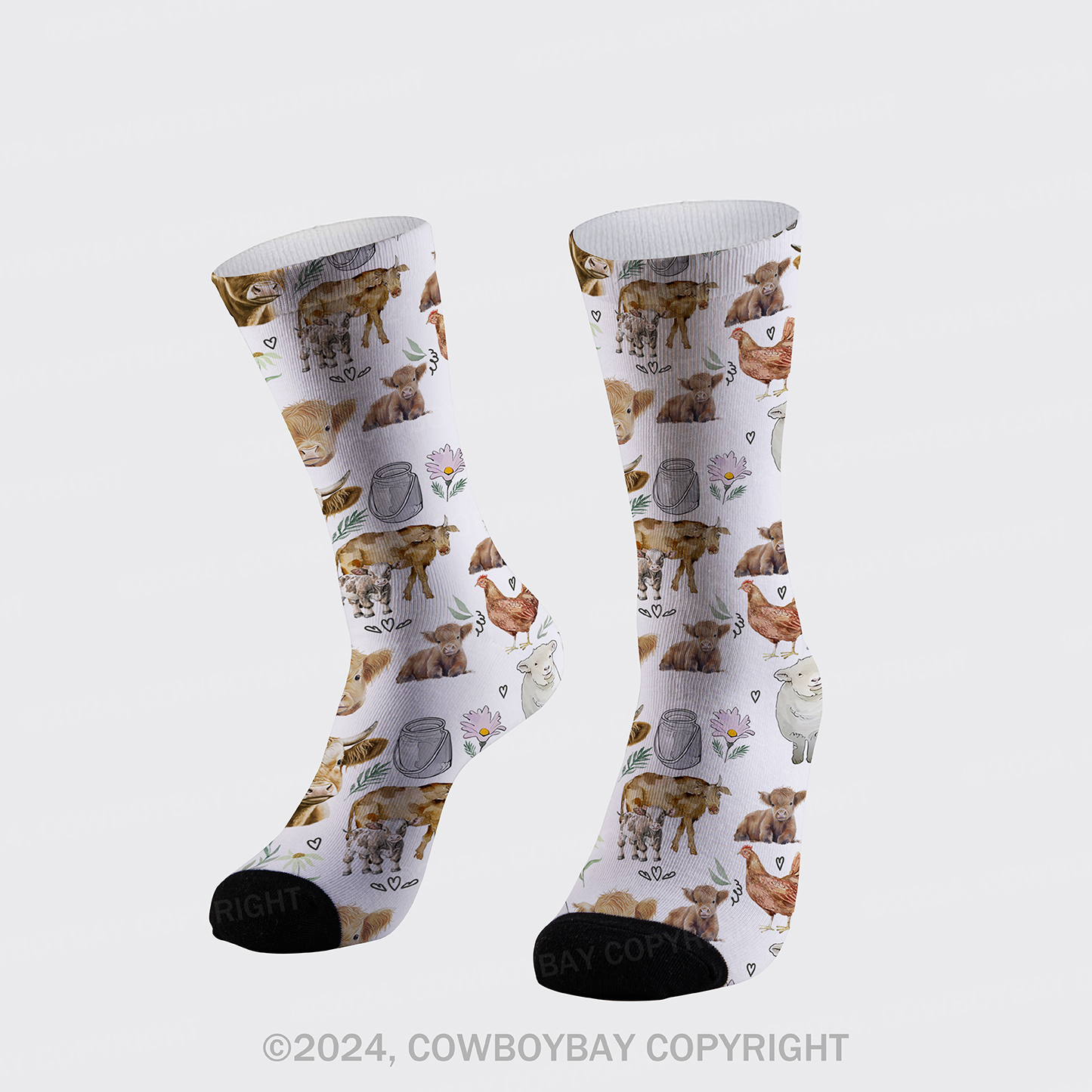 Cowboy Farm Animals Printed Cotton Socks