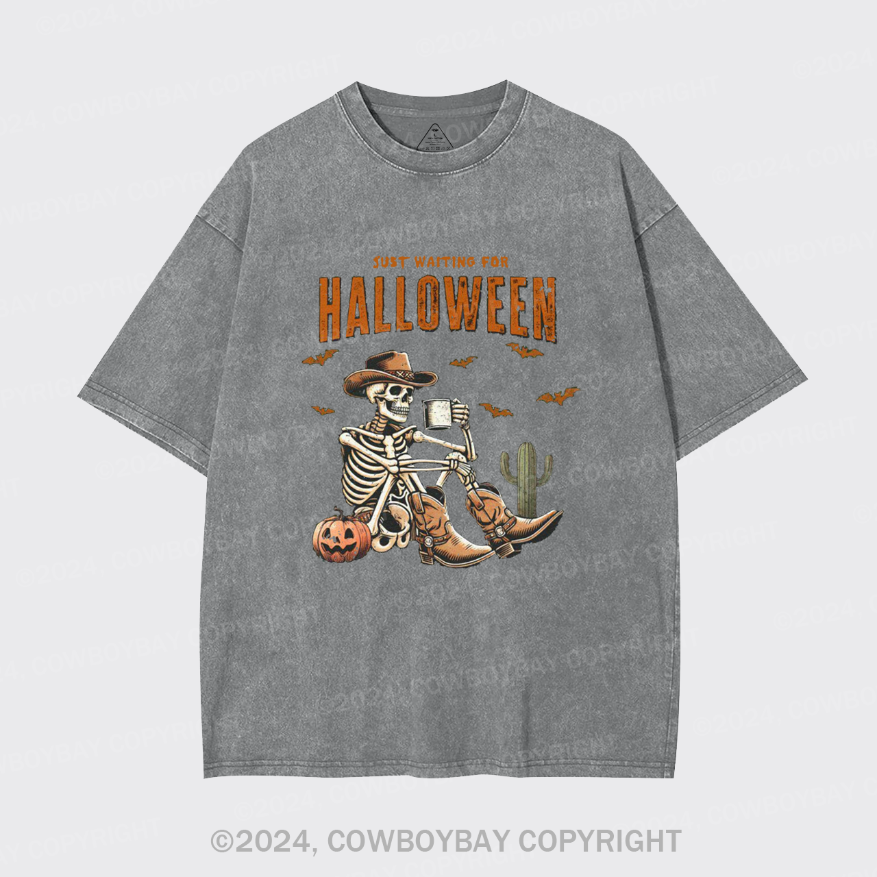 Western Skeleton Waiting for Halloween Garment-dye Tees