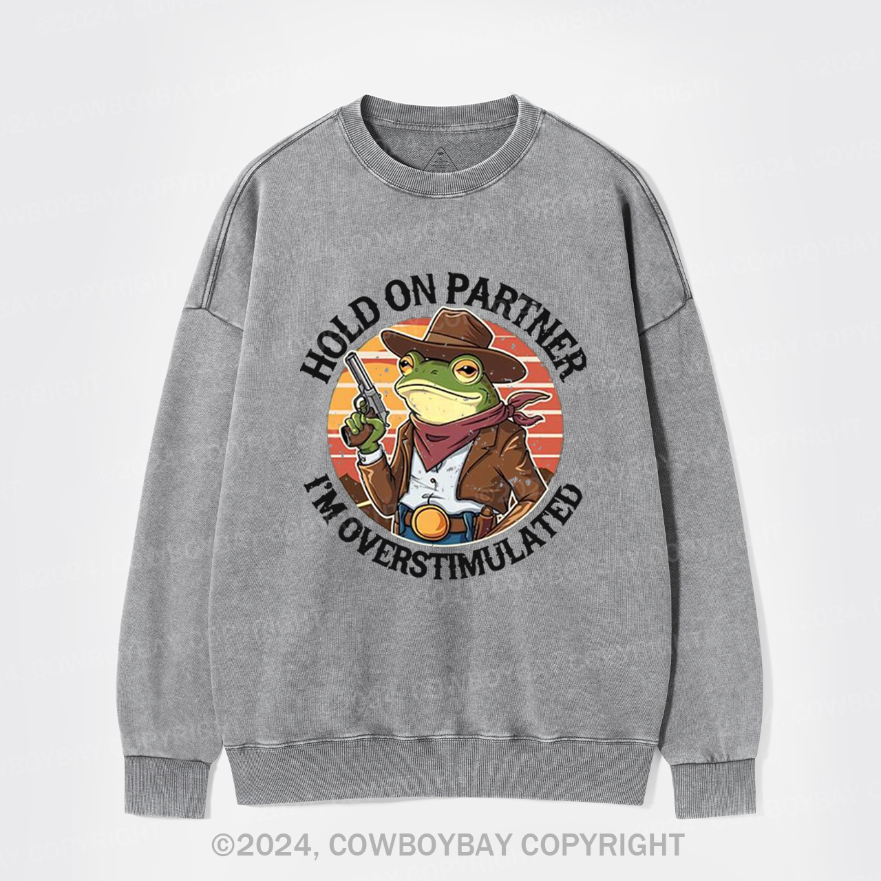 Hold On Partner I'm Overstimulated Washed Sweatshirts