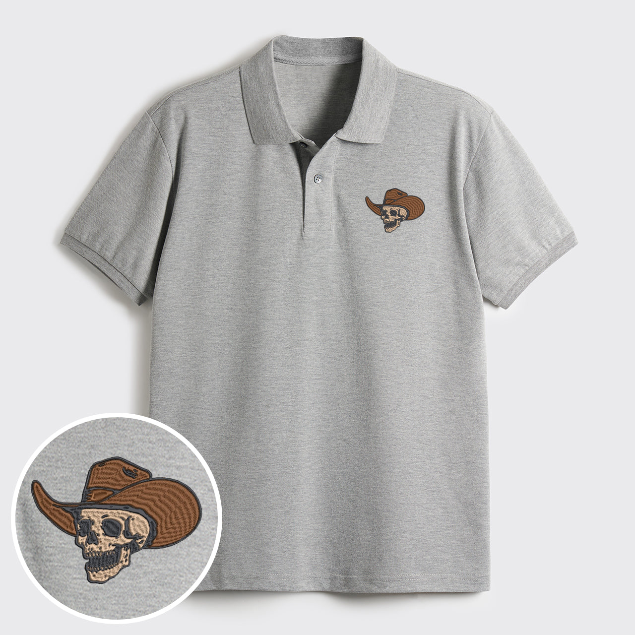 Skull In Cowboy Hat Embroidered Polo Shirts