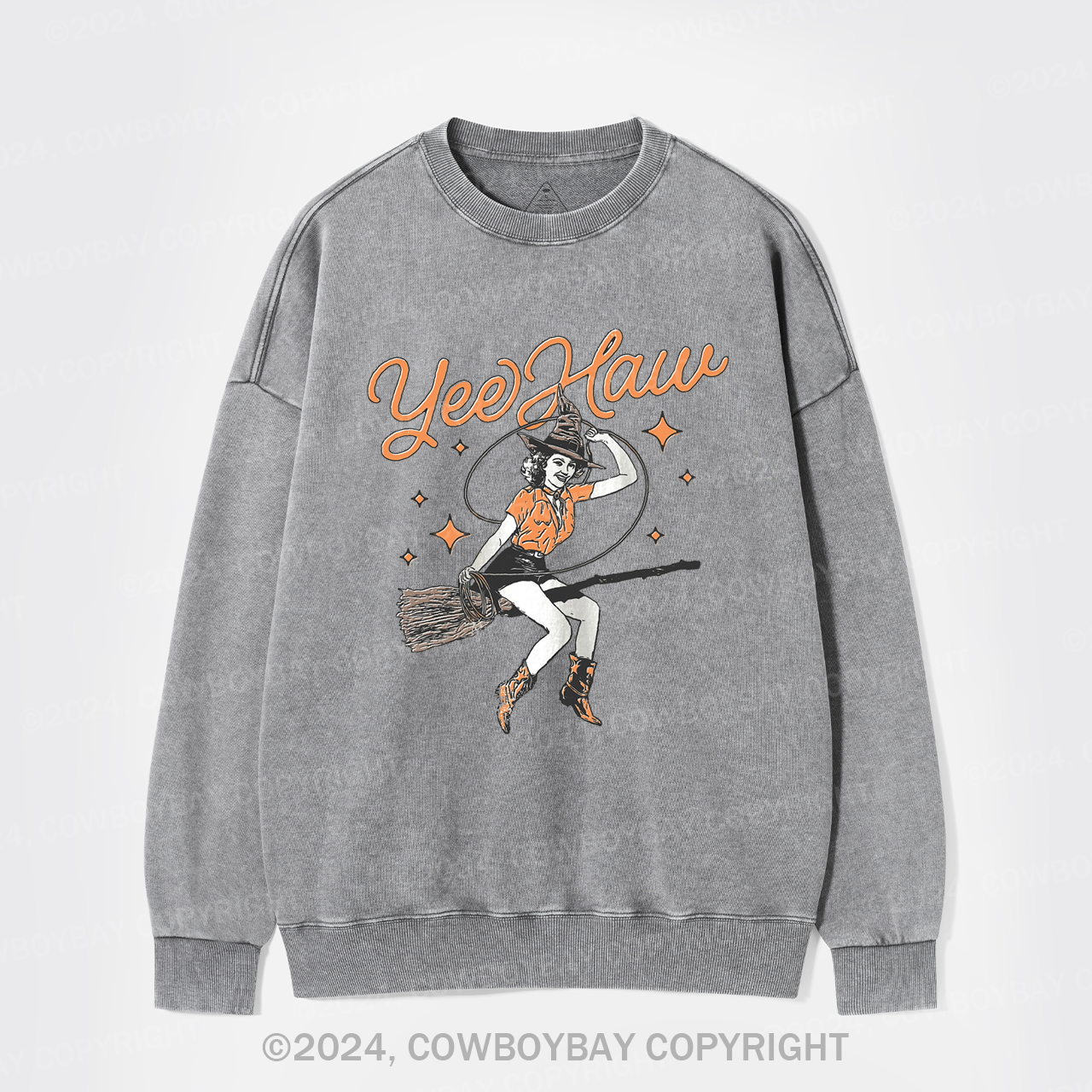 Yee Haw Vintage Halloween Cowgirl Witch Washed Sweatshirts