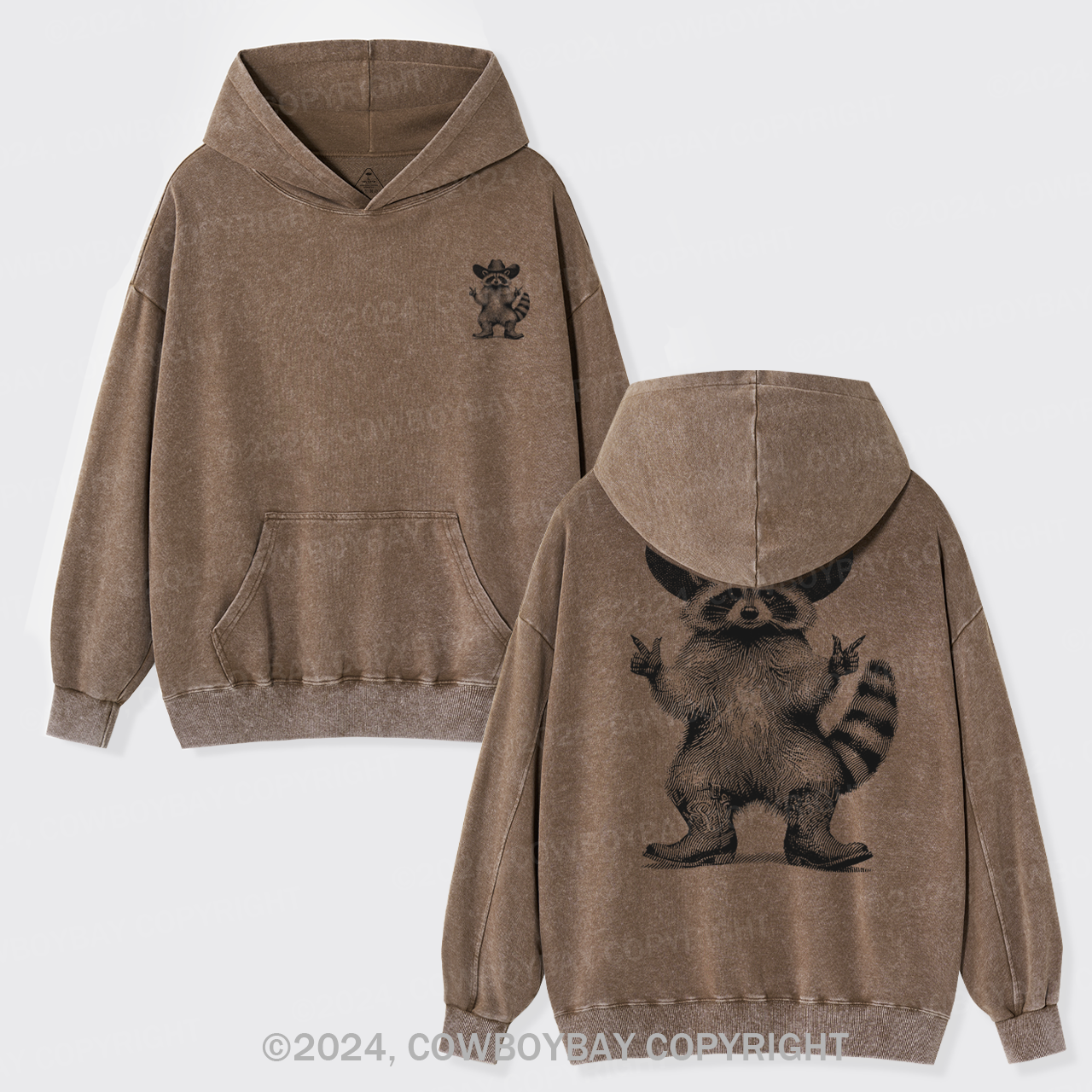 Cowboy Raccoon Vintage Garment-Dye Hoodies