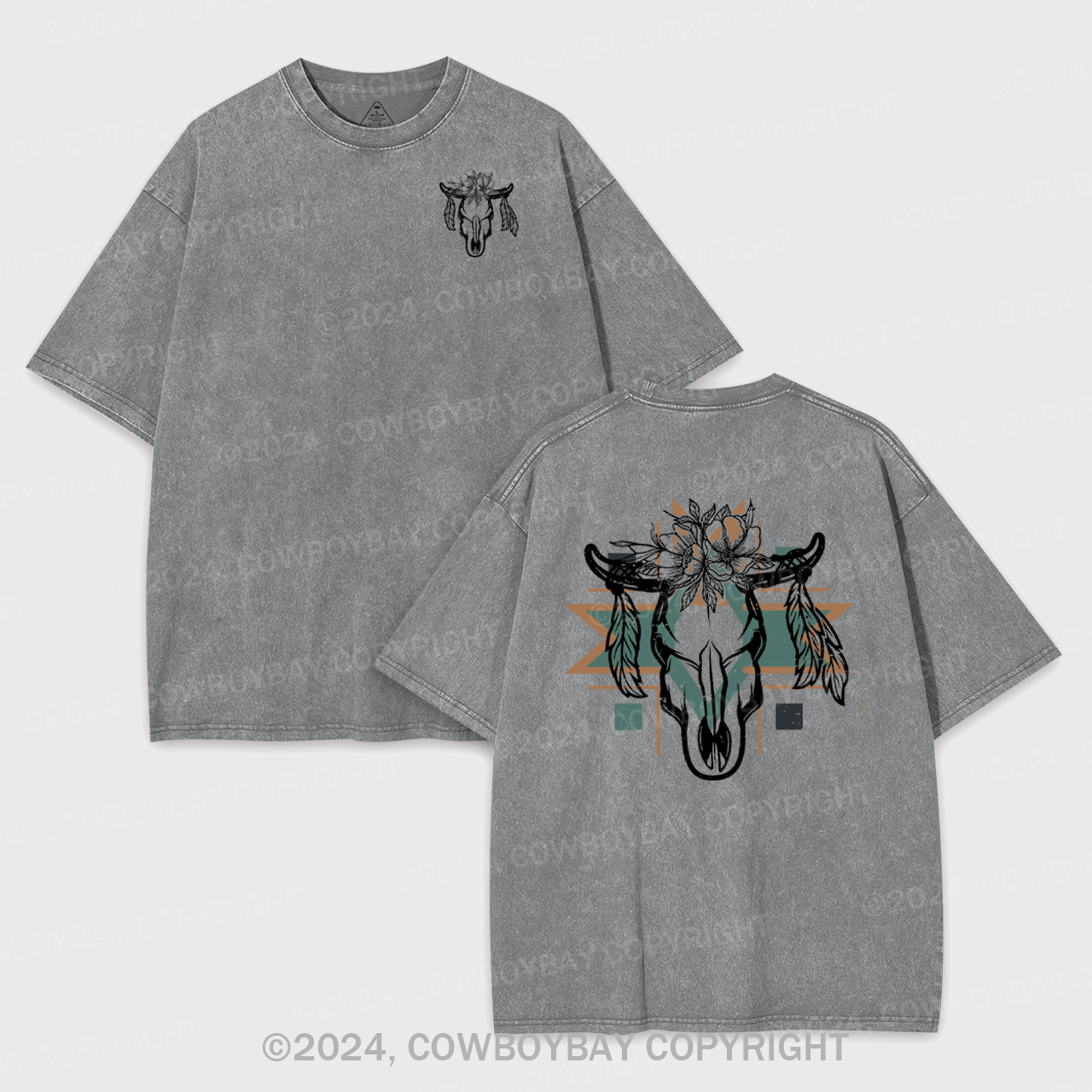 Aztec Cow Skull Garment-dye Tees