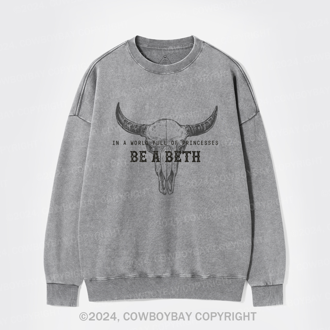 Cowboybay,Boho Cow Skull Washed Sweatshirts