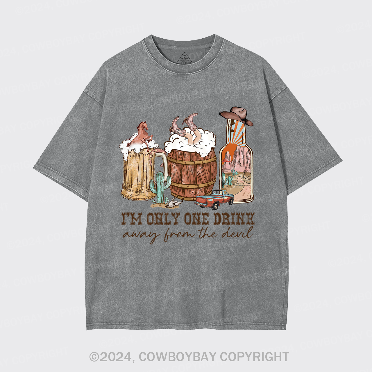 I'm Only One Drink Away From The Devil Garment-dye Tees