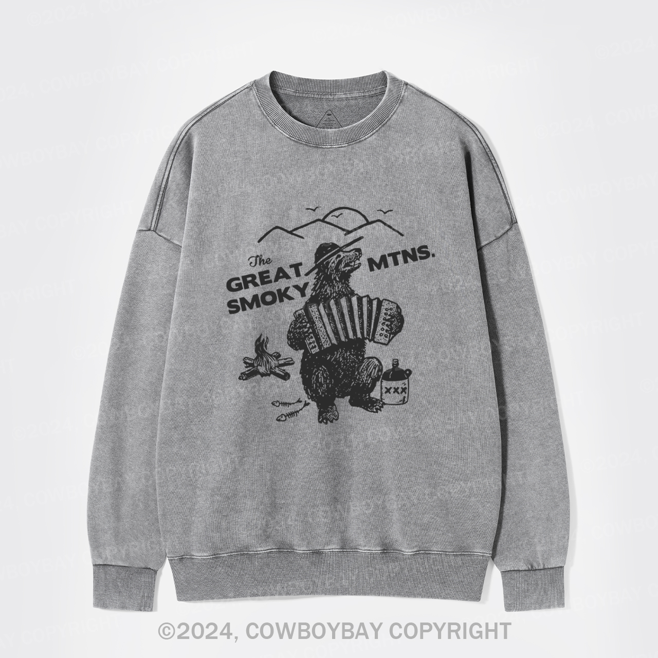 Smoky Bluegrass Grizzly Bear Washed Sweatshirts