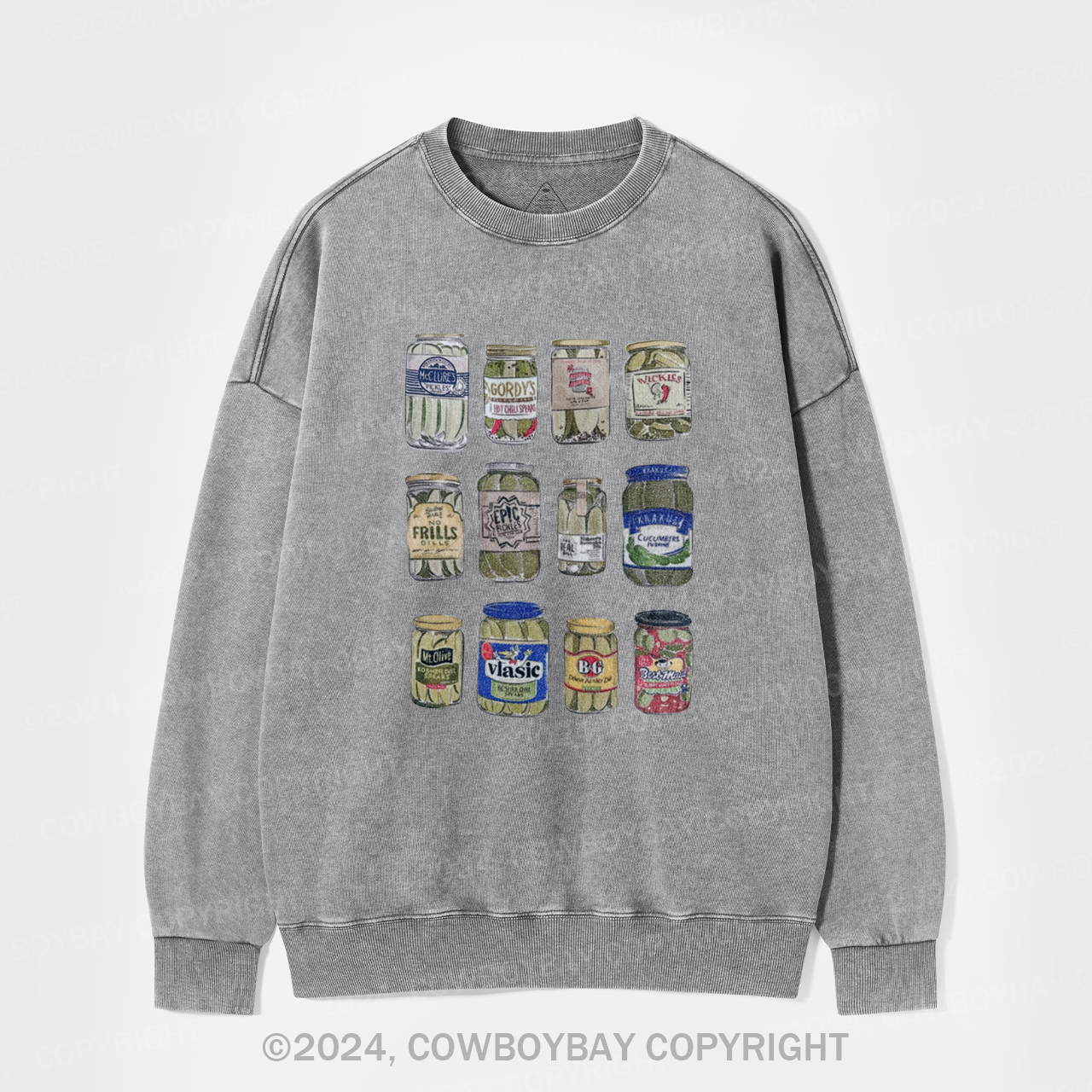 Vintage Canned Pickles Funny Washed Sweatshirts