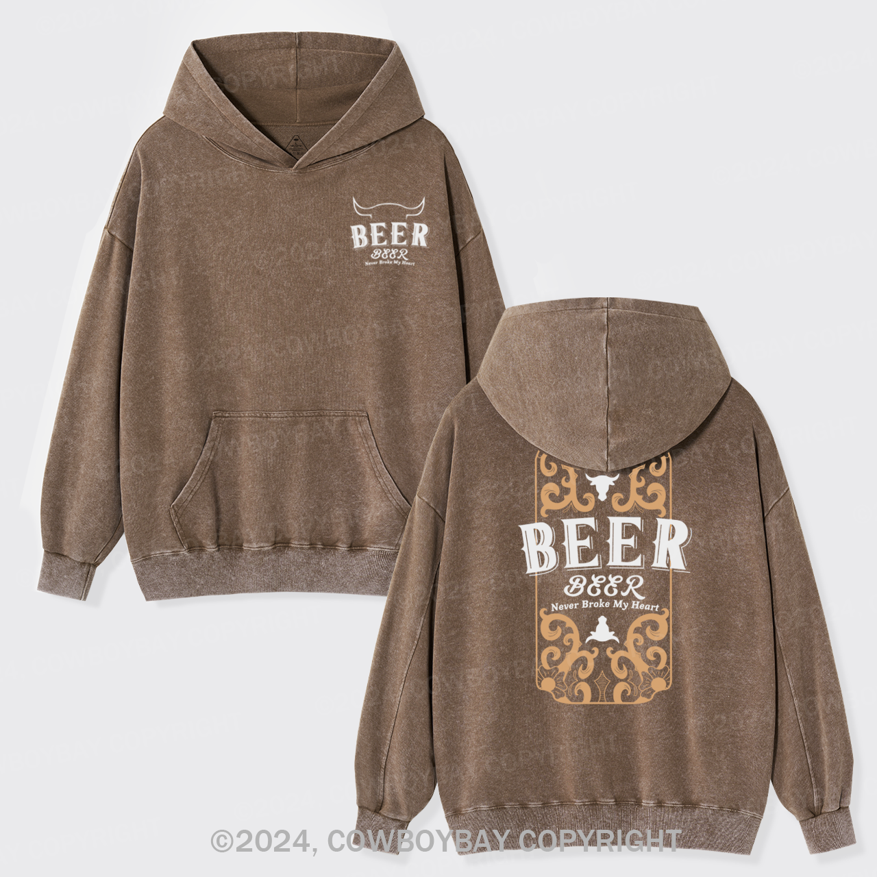 Bull's Head With Beer Garment-Dye Hoodies