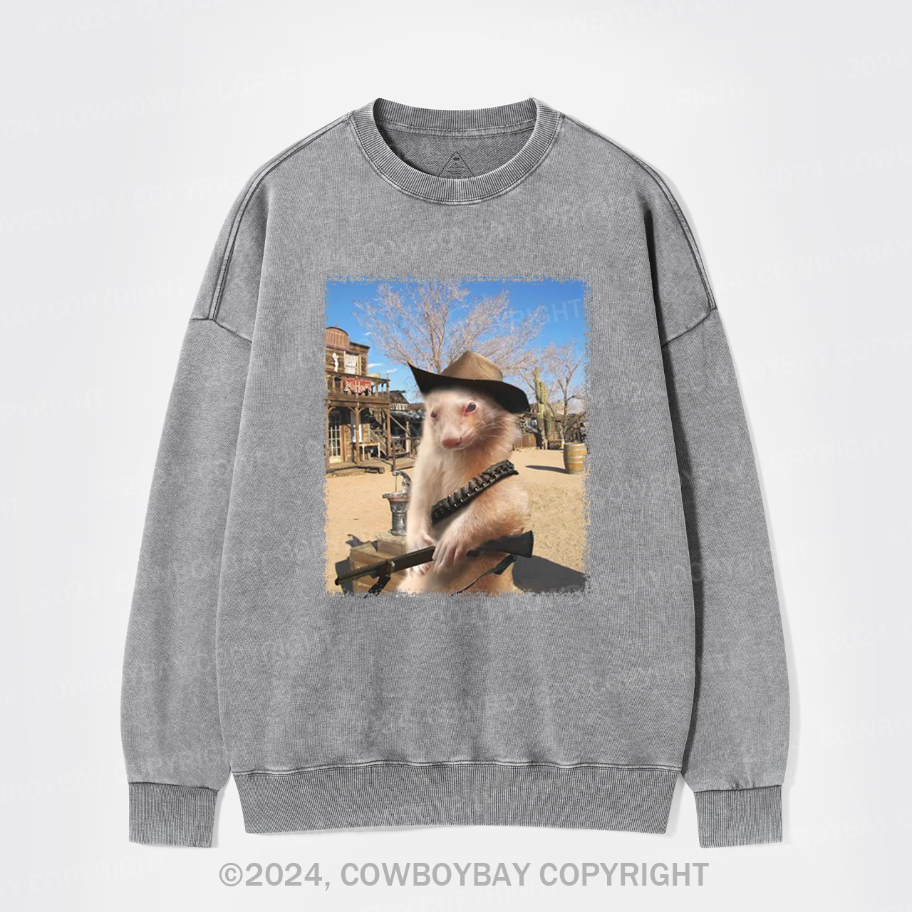 Funny Ferret Cowboy Washed Sweatshirts