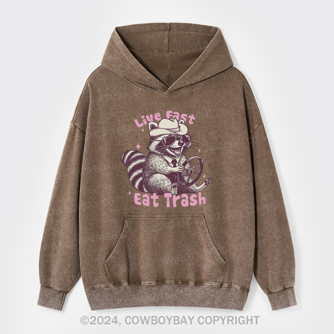 Live Fast Eat Trash Raccoon Garment-Dye Hoodies