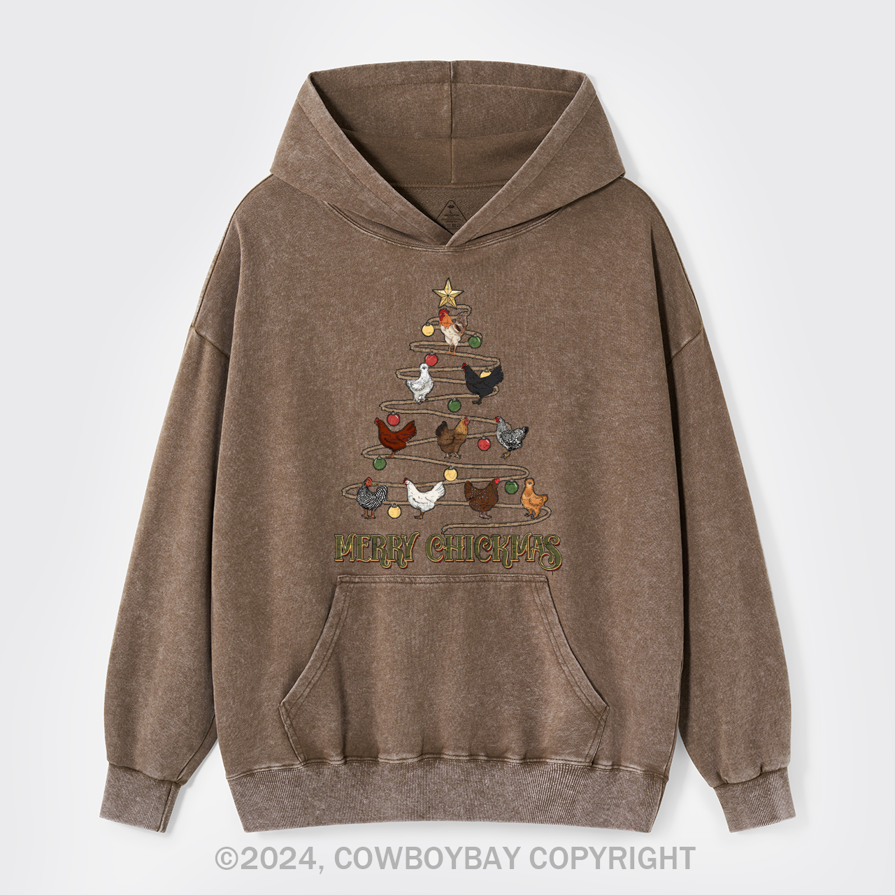 Christmas Chicken Vintage Garment-Dye Hoodies