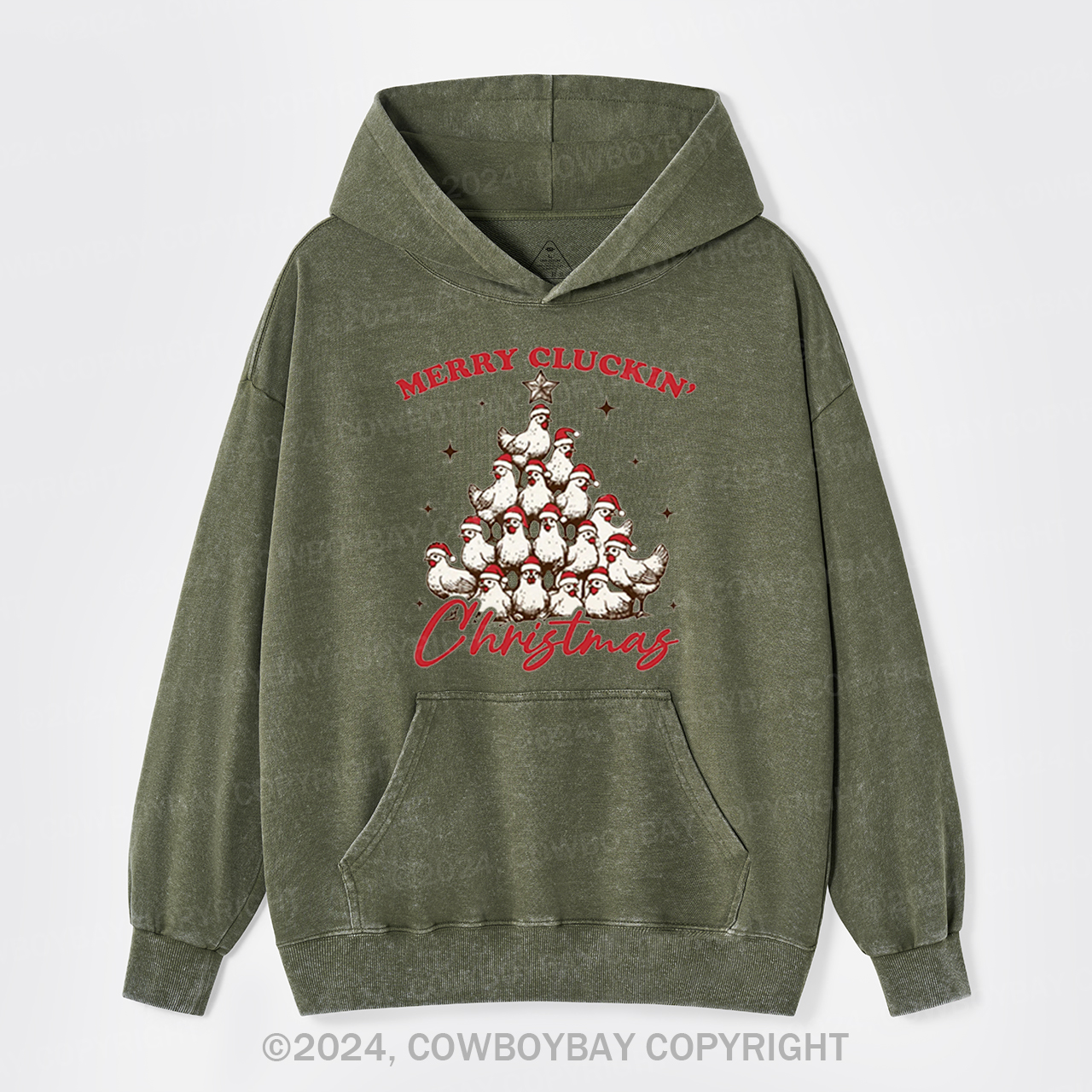 Merry Christmas Chickens Garment-Dye Hoodies