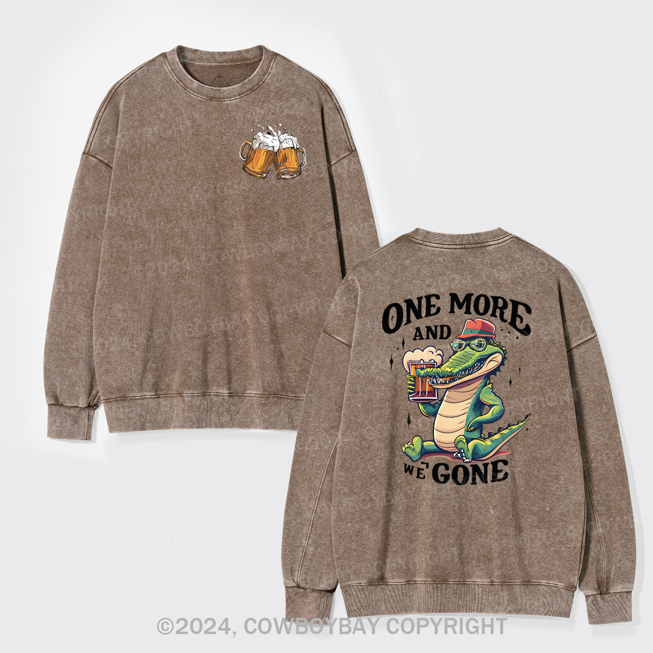 A Crocodile Drinking Beer Washed Sweatshirts
