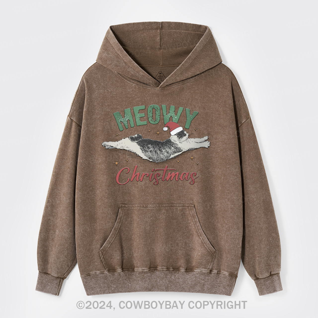Funny Meowy Christmas Garment-Dye Hoodies
