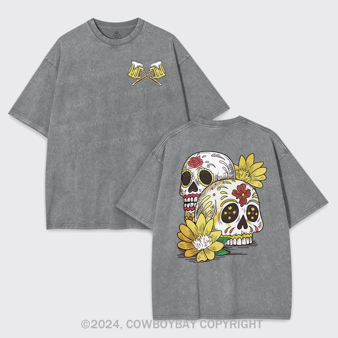 Beer Skull Montage Garment-dye Tees