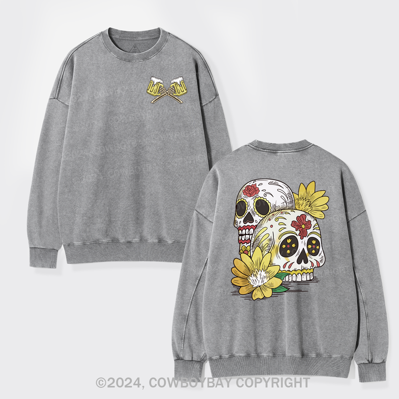 Beer Skull Montage Washed Sweatshirts