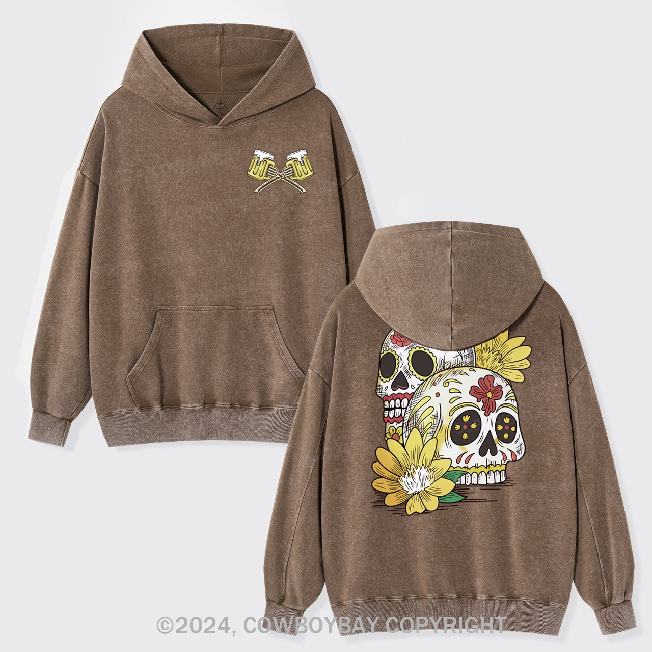 Beer Skull Montage Garment-Dye Hoodies
